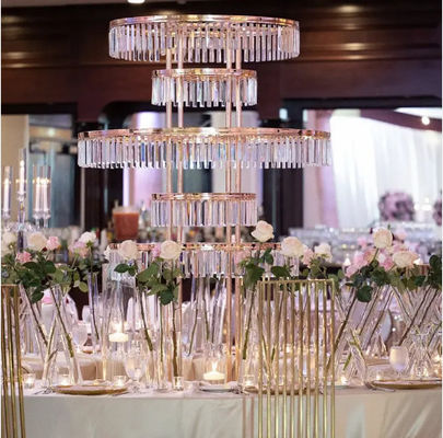 ZT-553 Saixin custom luxury tall five tier circle crystal centerpieces for events