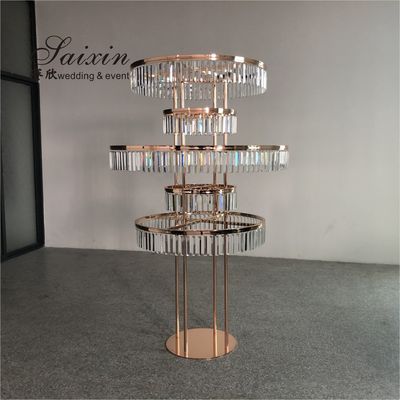 ZT-553 Saixin custom luxury tall five tier circle crystal centerpieces for events