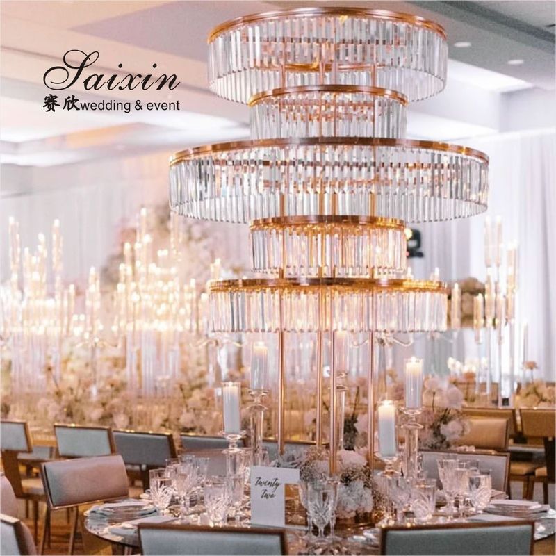 ZT-553 Saixin custom luxury tall five tier circle crystal centerpieces for events