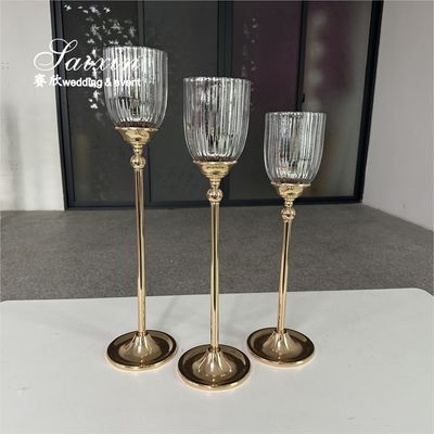 工場 オーダーメイド 3 PCS セット 金 ベース 銀 グラス 結婚式 中心品のためのキャンドルスタイク